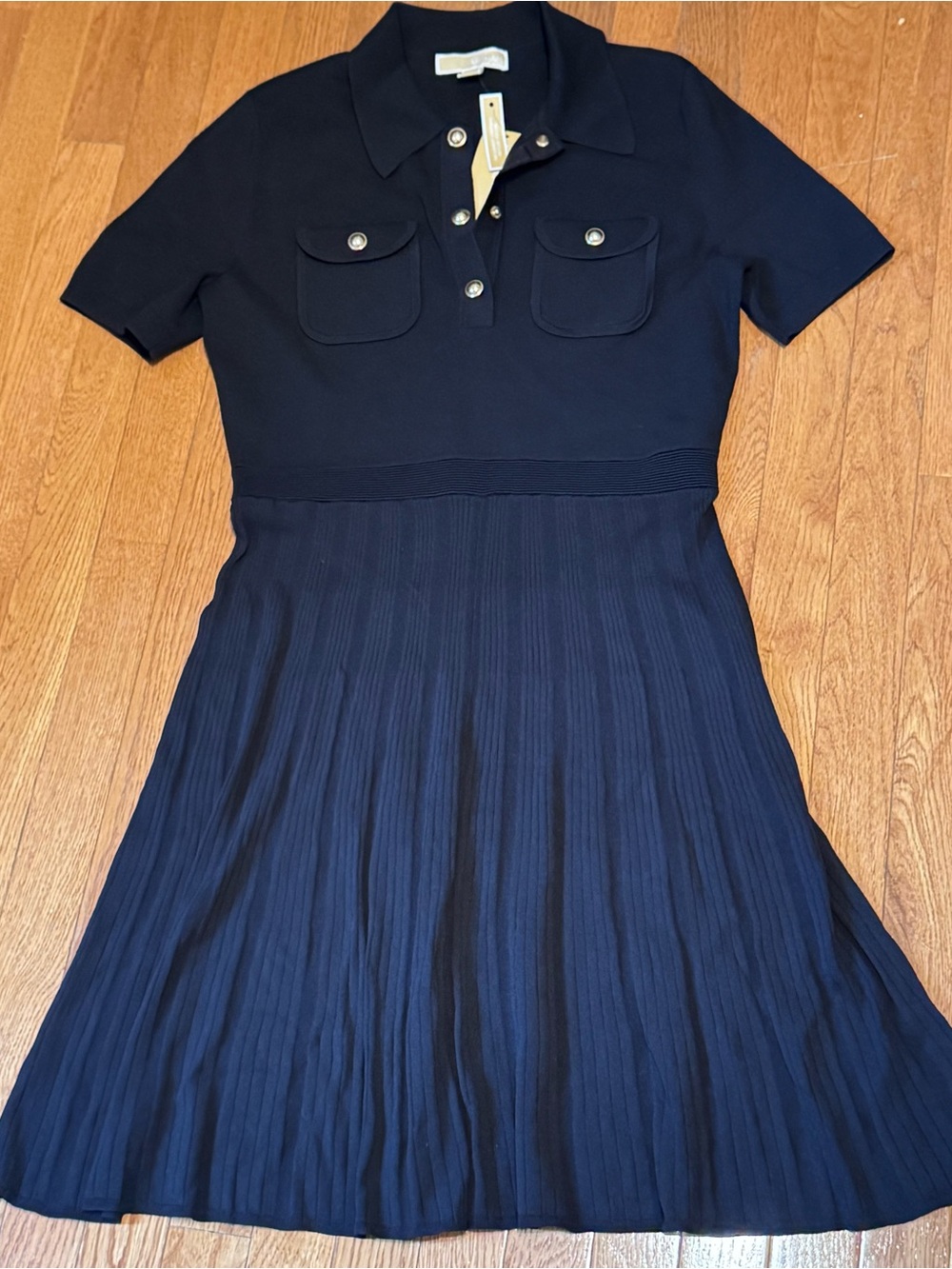Michael Kors Black Short-Sleeve Polo Pleated Dress